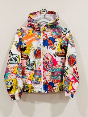 Nickelodeon SpongeBob SquarePants Windbreaker Jacket Kids 10/12 Hooded AOP